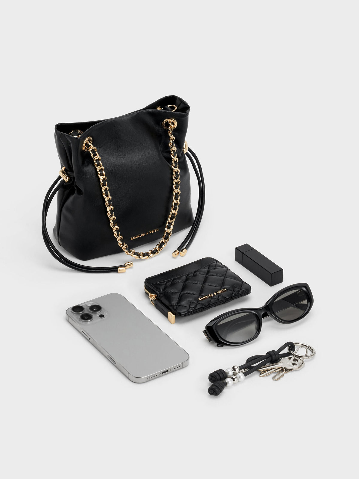 CHARLES & KEITH Hot Sale / Arya Braided-Chain Crossbody Bag - Black
