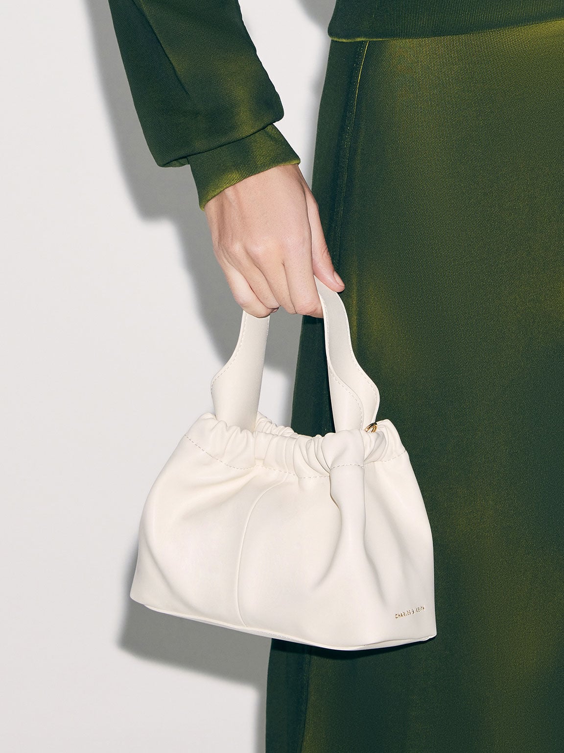 CHARLES & KEITH Deals / Ally Ruched Chain-Handle Bag - Cream
