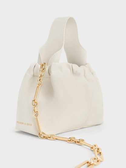 CHARLES & KEITH Deals / Ally Ruched Chain-Handle Bag - Cream