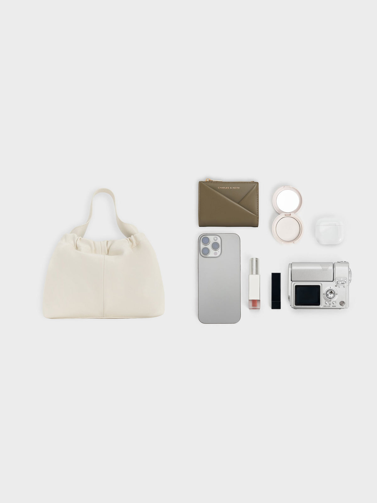 CHARLES & KEITH Deals / Ally Ruched Chain-Handle Bag - Cream