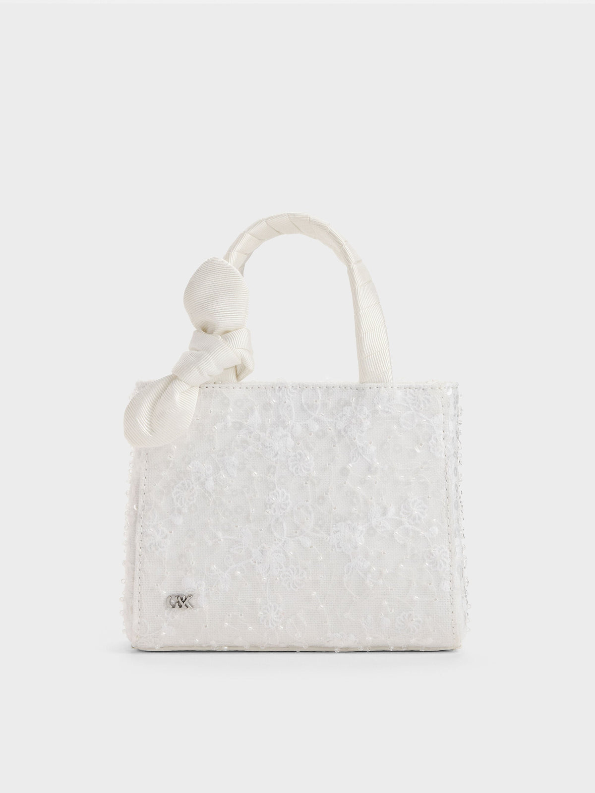 CHARLES & KEITH New / Albany Embroidered-Mesh Beaded Mini Bag - White