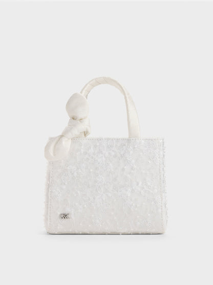 CHARLES & KEITH New / Albany Embroidered-Mesh Beaded Mini Bag - White