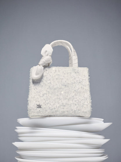 CHARLES & KEITH New / Albany Embroidered-Mesh Beaded Mini Bag - White