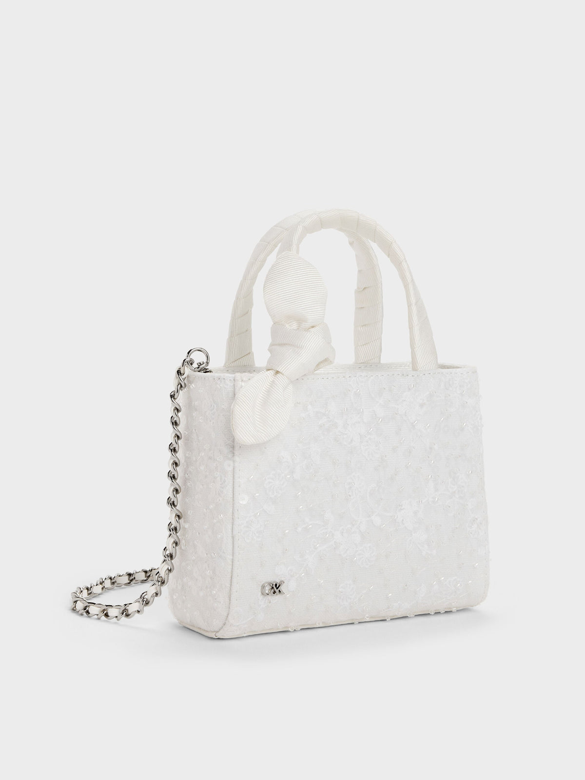 CHARLES & KEITH New / Albany Embroidered-Mesh Beaded Mini Bag - White