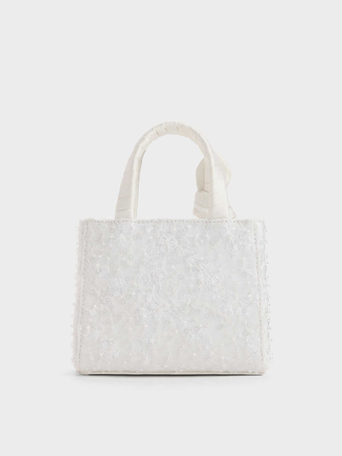 CHARLES & KEITH New / Albany Embroidered-Mesh Beaded Mini Bag - White