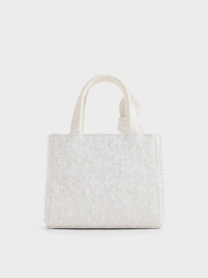 CHARLES & KEITH New / Albany Embroidered-Mesh Beaded Mini Bag - White