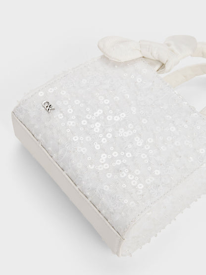 CHARLES & KEITH New / Albany Embroidered-Mesh Beaded Mini Bag - White