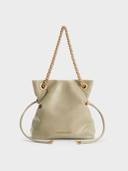 CHARLES & KEITH Smart Buy / Arya Braided-Chain Crossbody Bag - Pale Olive