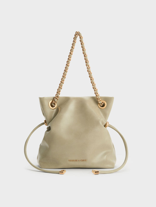 CHARLES & KEITH Smart Buy / Arya Braided-Chain Crossbody Bag - Pale Olive