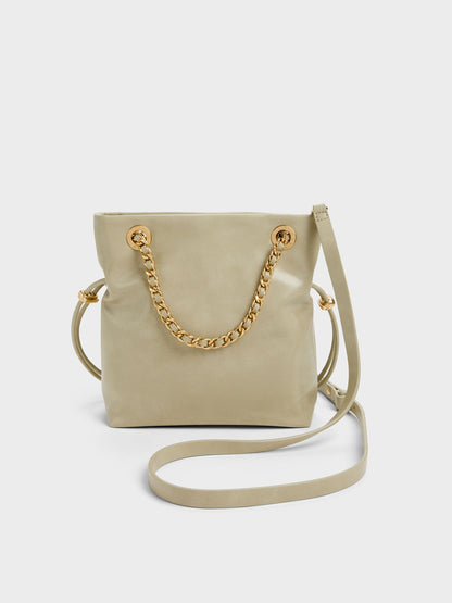 CHARLES & KEITH Smart Buy / Arya Braided-Chain Crossbody Bag - Pale Olive