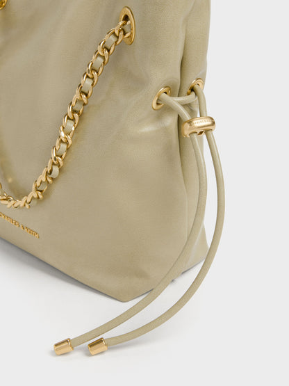 CHARLES & KEITH Smart Buy / Arya Braided-Chain Crossbody Bag - Pale Olive