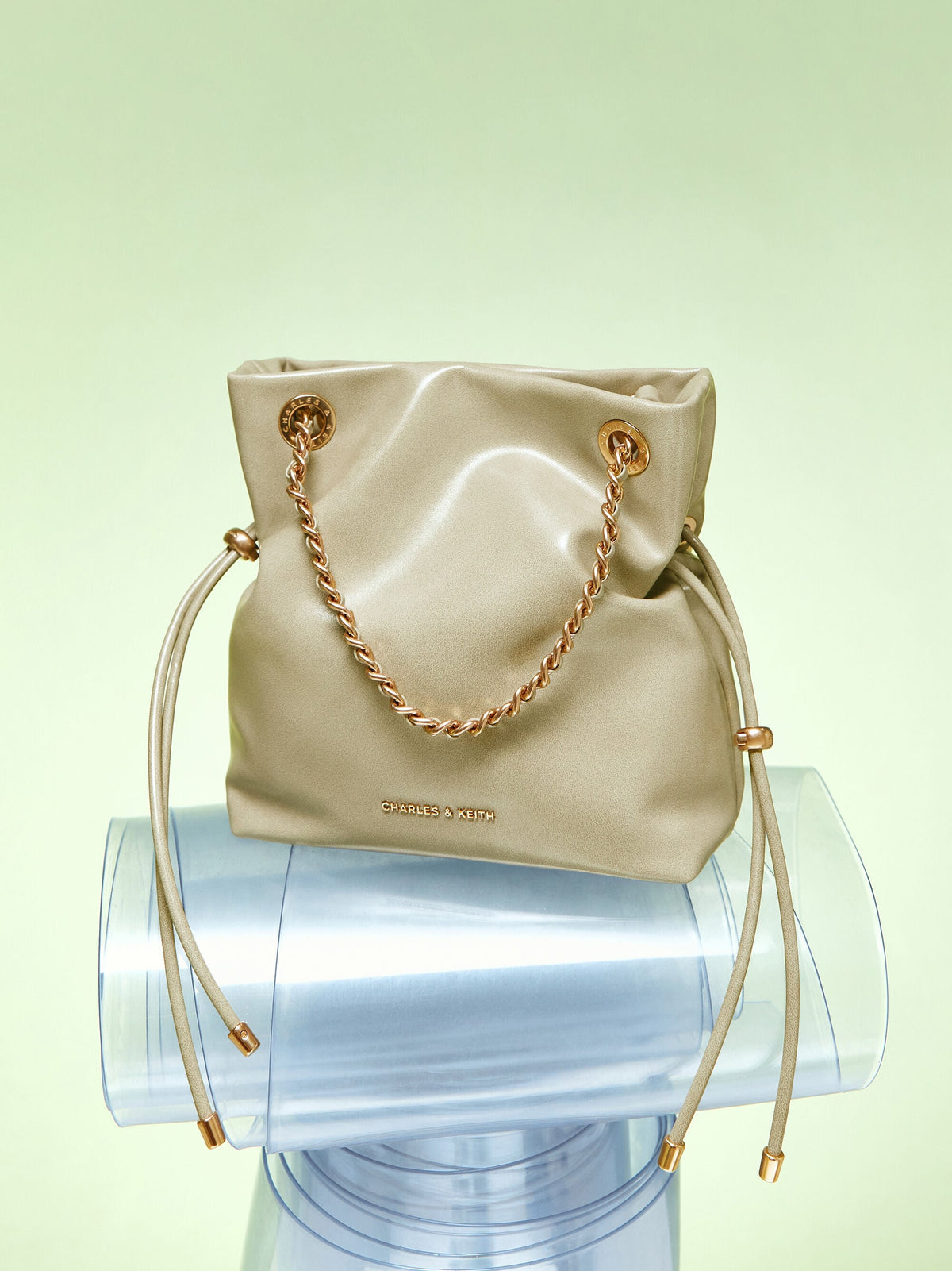 CHARLES & KEITH Smart Buy / Arya Braided-Chain Crossbody Bag - Pale Olive
