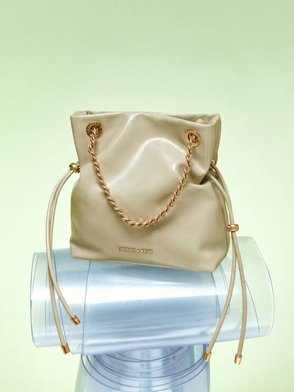 CHARLES & KEITH Smart Buy / Arya Braided-Chain Crossbody Bag - Pale Olive