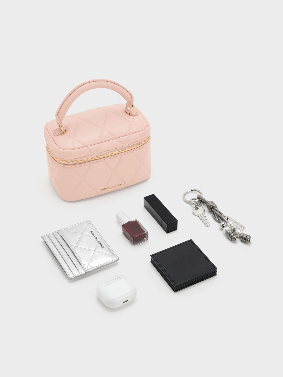 CHARLES & KEITH Sale / Arwen Quilted Top Handle Vanity Bag - Light Pink