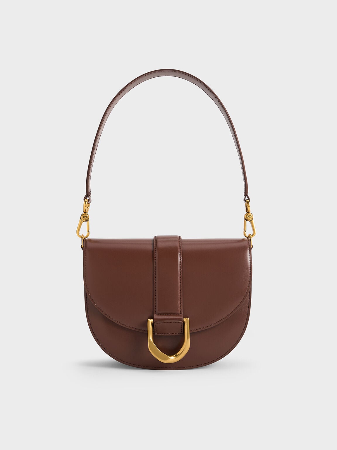 CHARLES & KEITH Hot Sale / Gabine Leather Saddle Bag - Dark Brown
