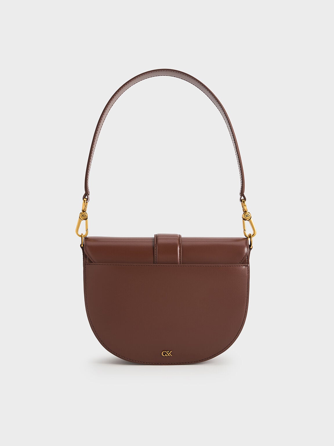 CHARLES & KEITH Hot Sale / Gabine Leather Saddle Bag - Dark Brown