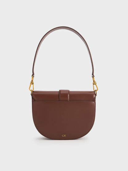 CHARLES & KEITH Hot Sale / Gabine Leather Saddle Bag - Dark Brown
