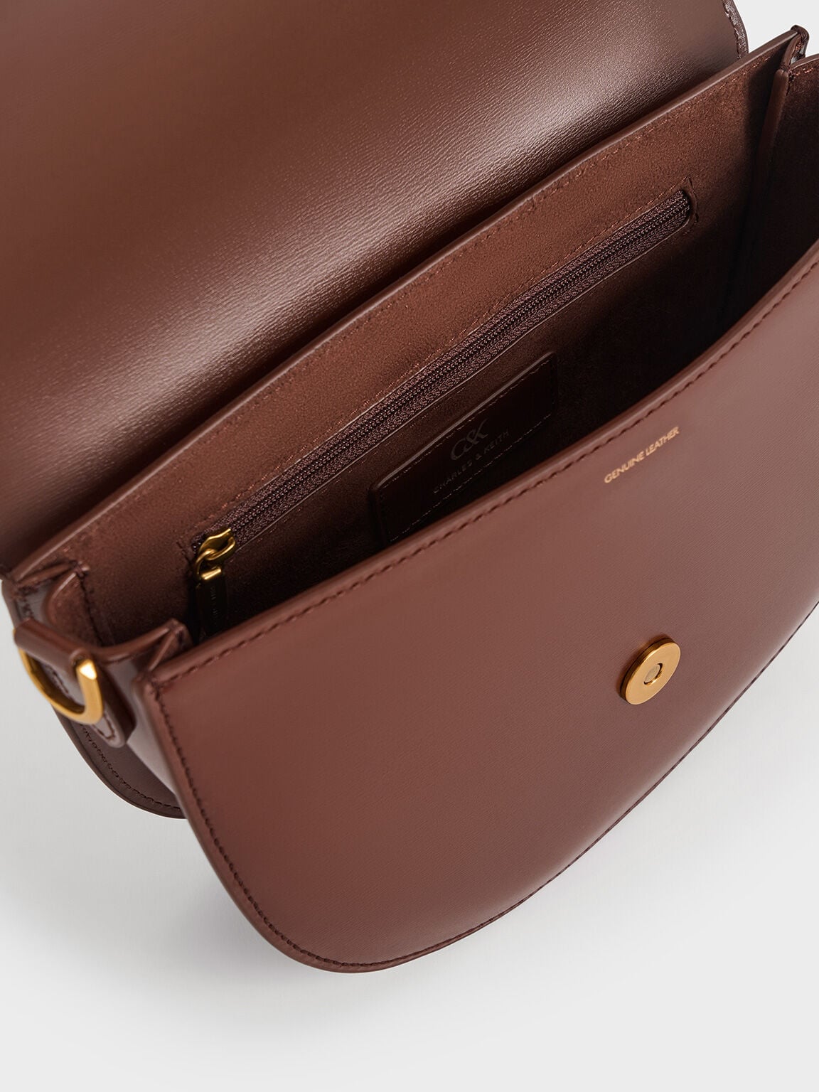 CHARLES & KEITH Hot Sale / Gabine Leather Saddle Bag - Dark Brown