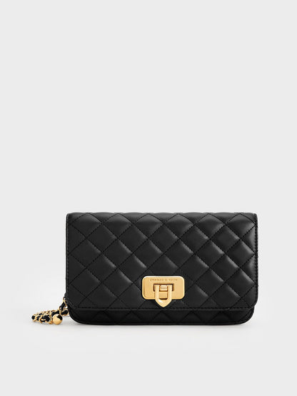 CHARLES & KEITH Premium / Cressida Quilted Push-Lock Clutch - Black
