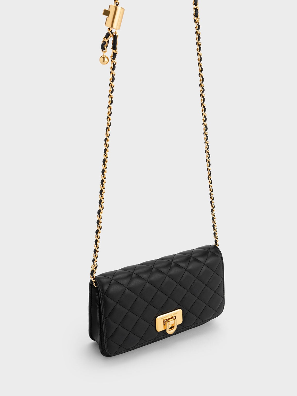 CHARLES & KEITH Premium / Cressida Quilted Push-Lock Clutch - Black