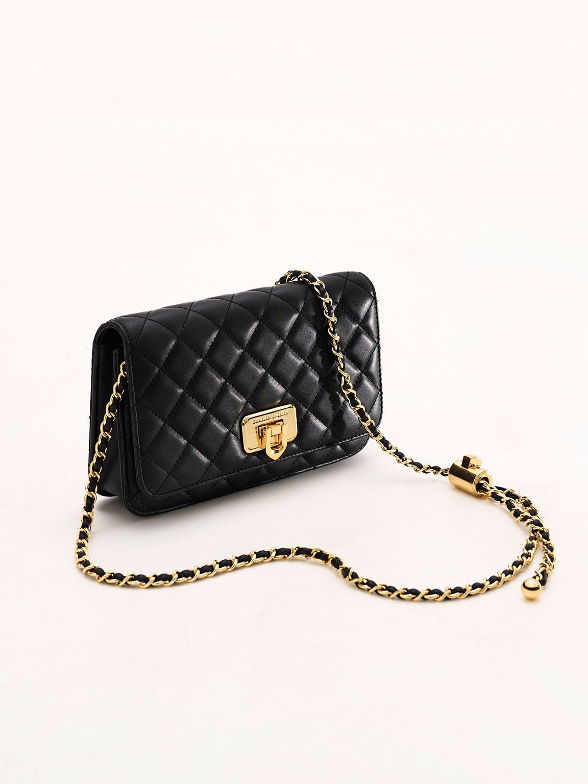 CHARLES & KEITH Premium / Cressida Quilted Push-Lock Clutch - Black