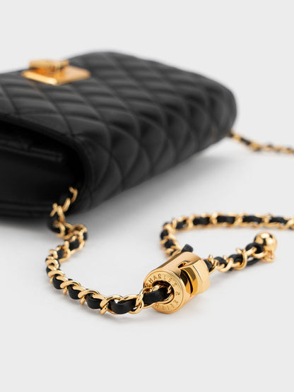 CHARLES & KEITH Premium / Cressida Quilted Push-Lock Clutch - Black