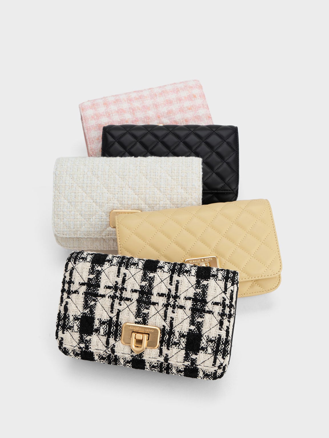 CHARLES & KEITH Premium / Cressida Quilted Push-Lock Clutch - Black