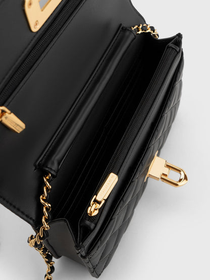 CHARLES & KEITH Premium / Cressida Quilted Push-Lock Clutch - Black