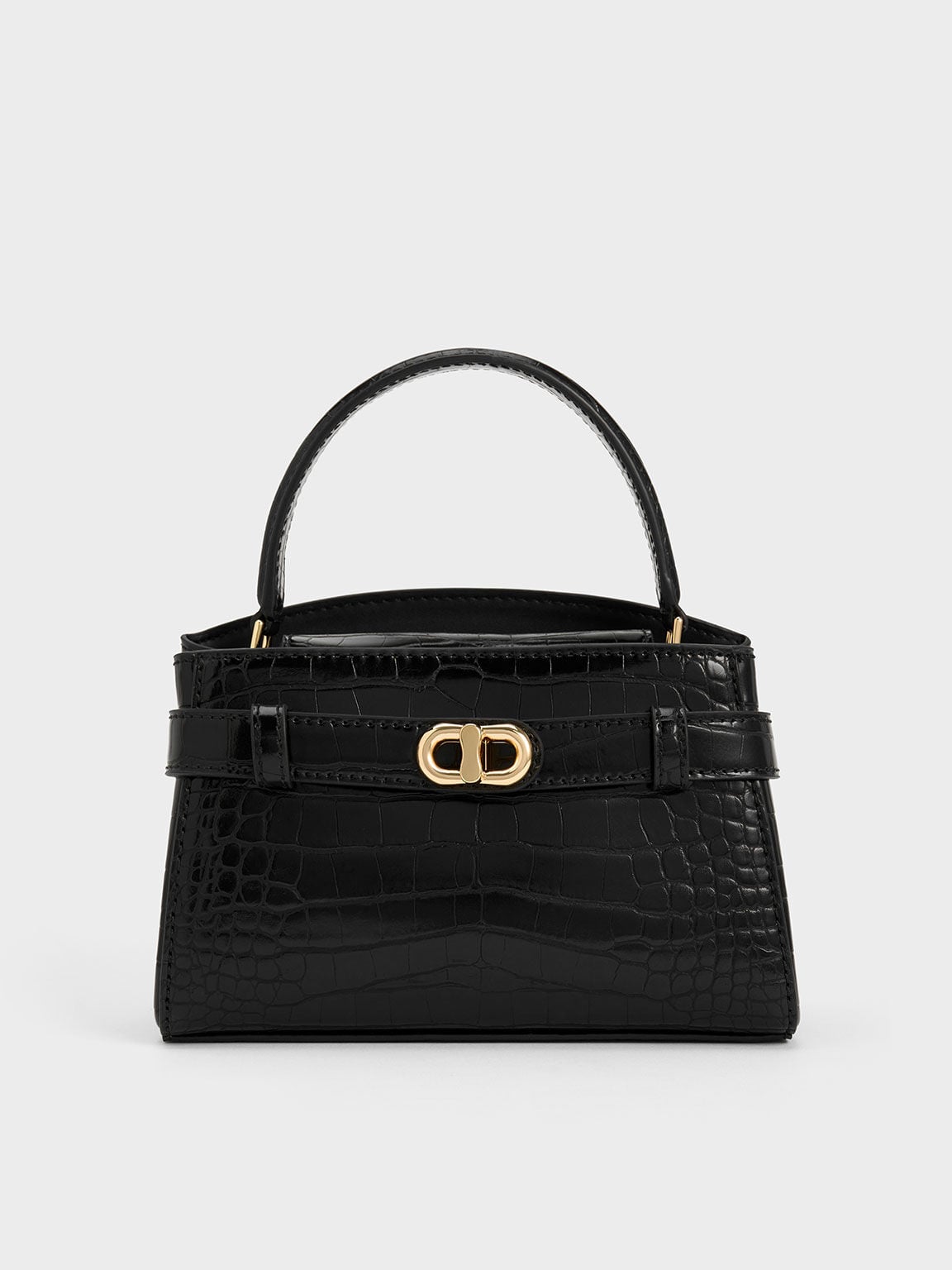 CHARLES & KEITH Discount / Aubrielle Croc-Effect Belted Top Handle Bag - Black