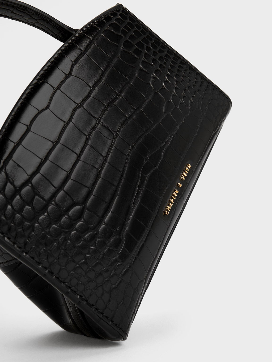 CHARLES & KEITH Discount / Aubrielle Croc-Effect Belted Top Handle Bag - Black