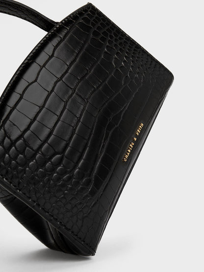 CHARLES & KEITH Discount / Aubrielle Croc-Effect Belted Top Handle Bag - Black