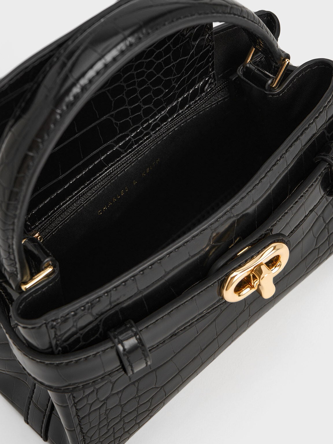 CHARLES & KEITH Discount / Aubrielle Croc-Effect Belted Top Handle Bag - Black