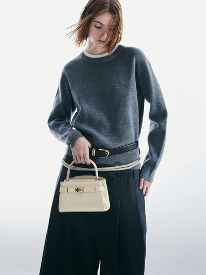 CHARLES & KEITH Great Value / Aubrielle Croc-Effect Belted Top Handle Bag - Ivory