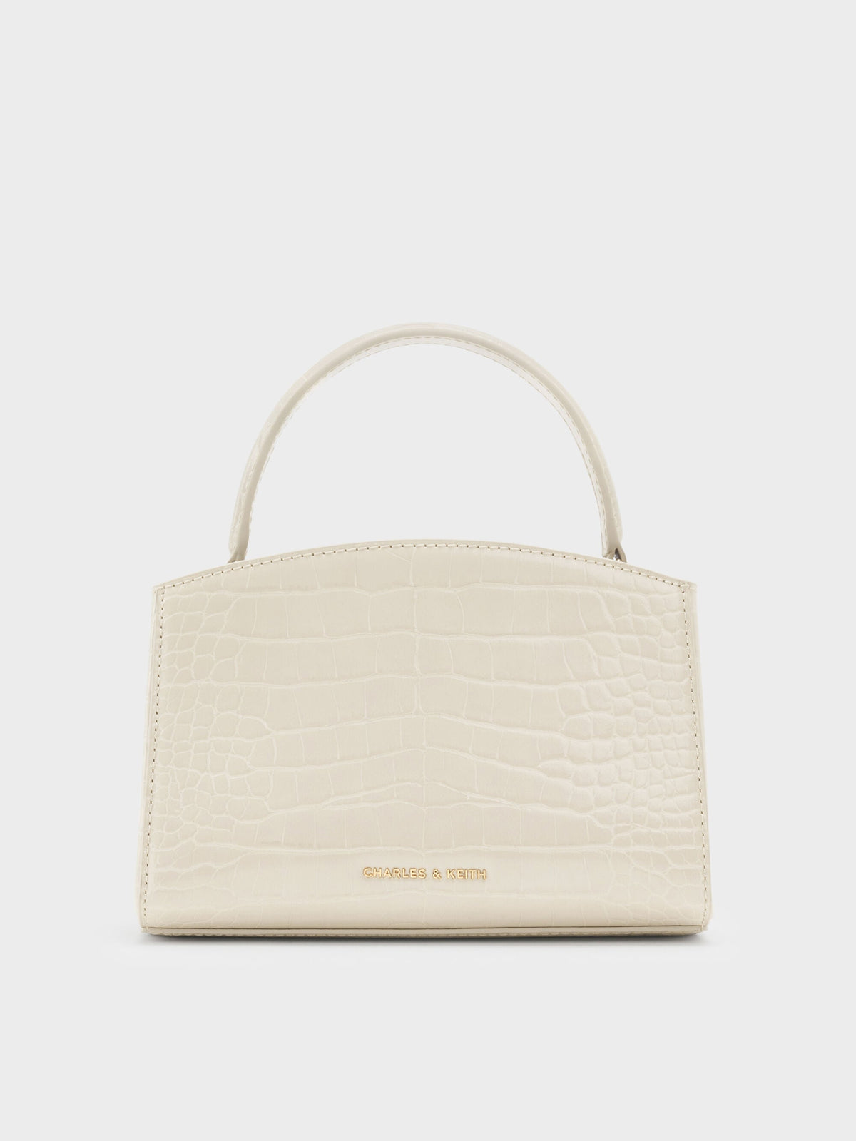 CHARLES & KEITH Great Value / Aubrielle Croc-Effect Belted Top Handle Bag - Ivory