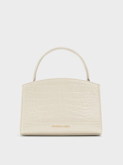 CHARLES & KEITH Great Value / Aubrielle Croc-Effect Belted Top Handle Bag - Ivory