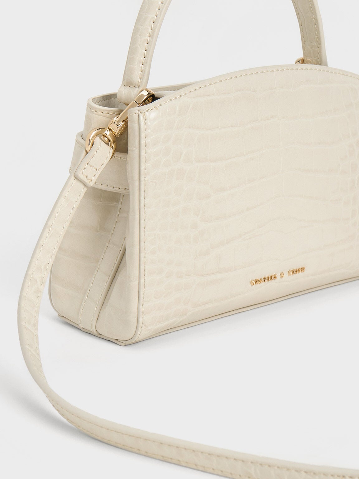 CHARLES & KEITH Great Value / Aubrielle Croc-Effect Belted Top Handle Bag - Ivory