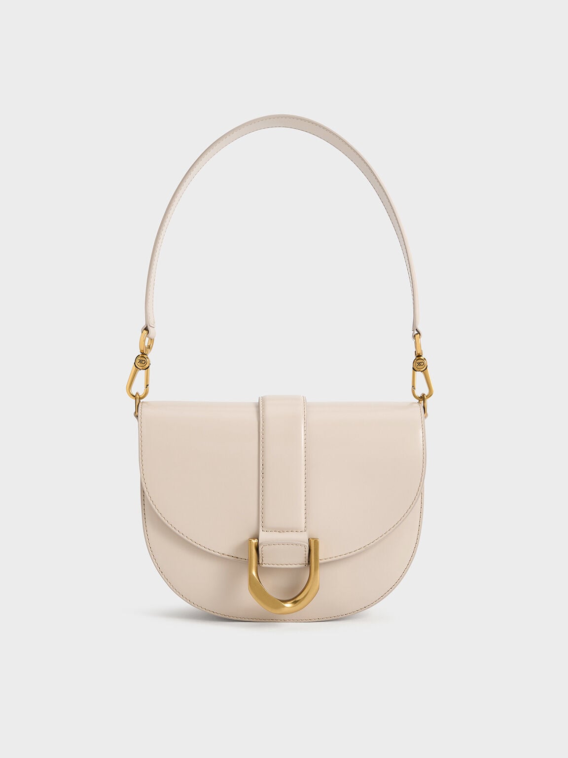 CHARLES & KEITH Deals / Gabine Leather Saddle Bag - Oat