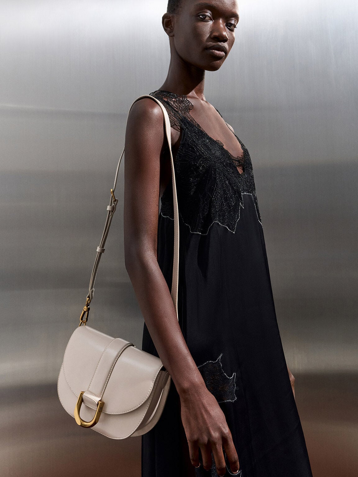CHARLES & KEITH Deals / Gabine Leather Saddle Bag - Oat