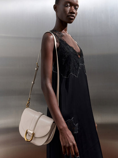 CHARLES & KEITH Deals / Gabine Leather Saddle Bag - Oat