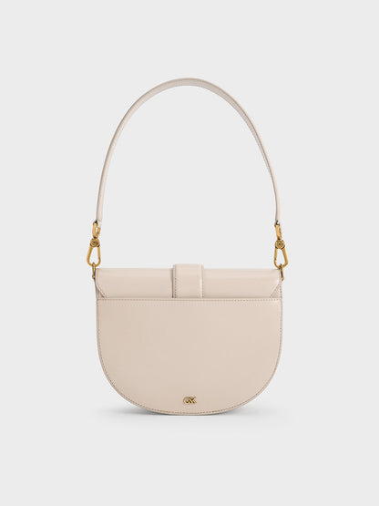 CHARLES & KEITH Deals / Gabine Leather Saddle Bag - Oat