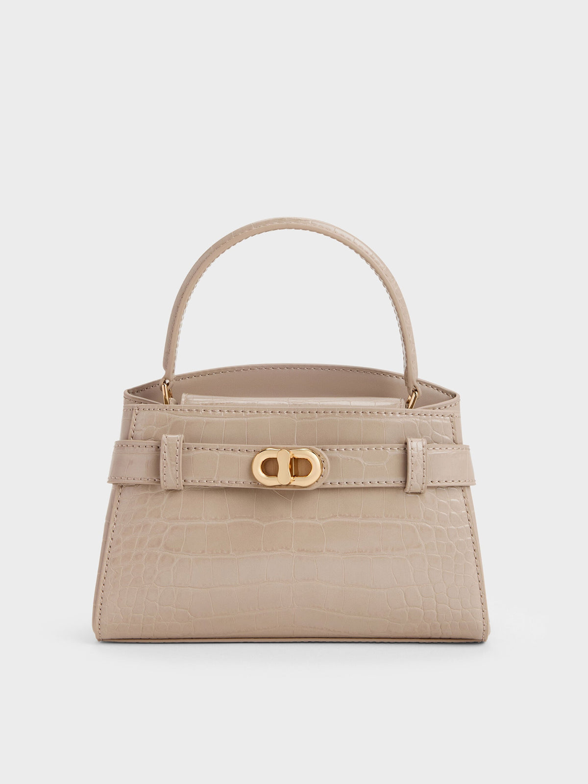 CHARLES & KEITH Sale / Aubrielle Croc-Effect Belted Top Handle Bag - Taupe