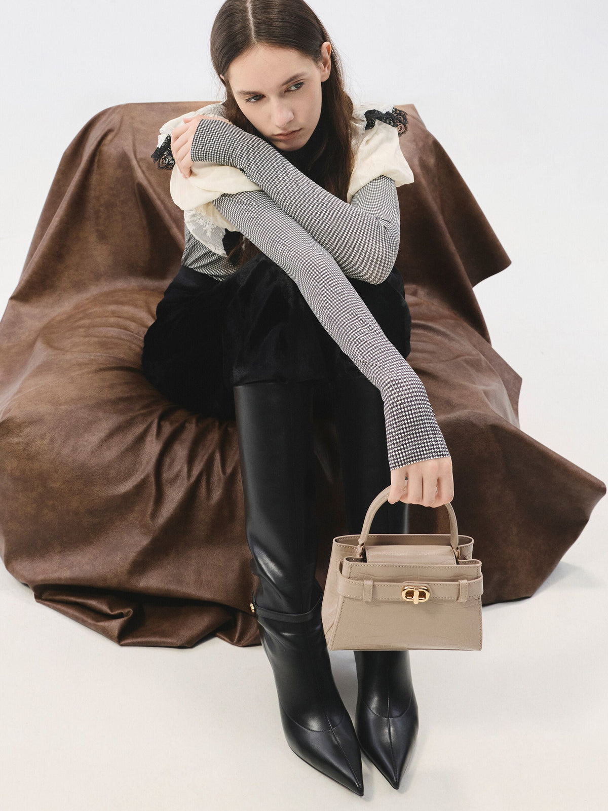 CHARLES & KEITH Sale / Aubrielle Croc-Effect Belted Top Handle Bag - Taupe