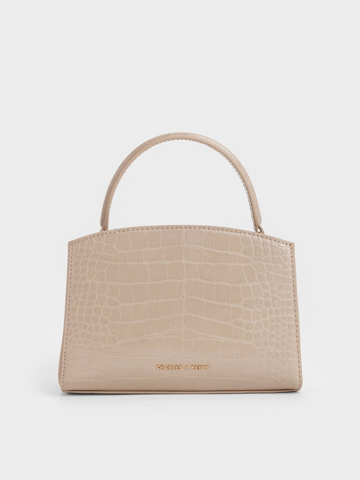 CHARLES & KEITH Sale / Aubrielle Croc-Effect Belted Top Handle Bag - Taupe