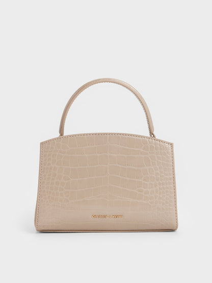 CHARLES & KEITH Sale / Aubrielle Croc-Effect Belted Top Handle Bag - Taupe