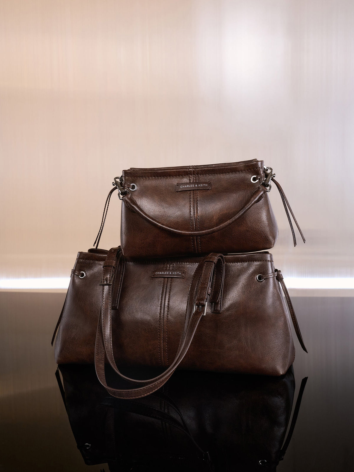 CHARLES & KEITH Great Value / Noane Top Handle Bag - Distressed Coffee