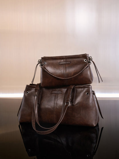 CHARLES & KEITH Great Value / Noane Top Handle Bag - Distressed Coffee