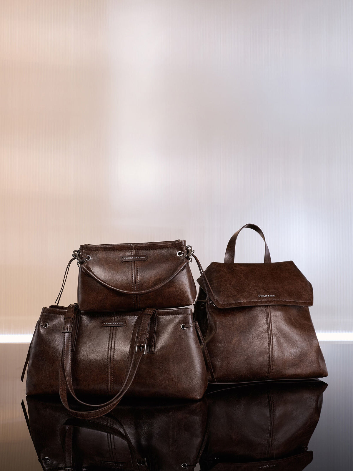 CHARLES & KEITH Great Value / Noane Top Handle Bag - Distressed Coffee