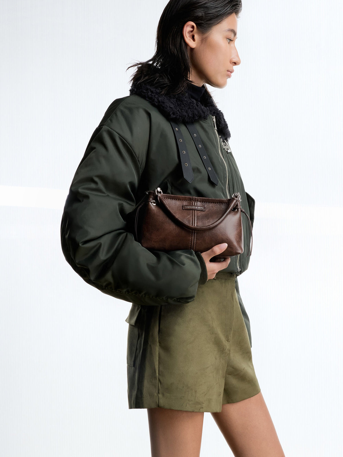 CHARLES & KEITH Great Value / Noane Top Handle Bag - Distressed Coffee