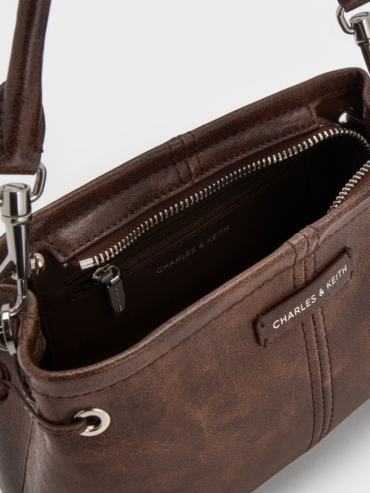 CHARLES & KEITH Great Value / Noane Top Handle Bag - Distressed Coffee