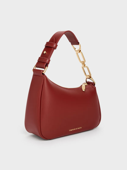 CHARLES & KEITH Everyday / Mini Agatha Chain-Strap Shoulder Bag - Burgundy